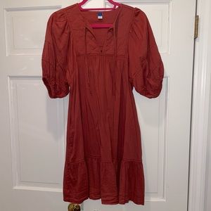 Old Navy Rust Colored Mini Dress with Puff Sleeves